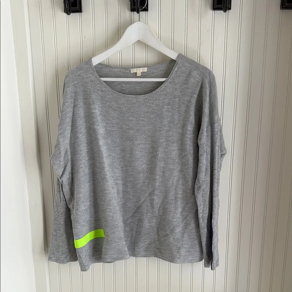 Lisa Todd Gray Long Sleeve Cotton Linen Blend Light Knit Sweater - Neon - Picture 3 of 7